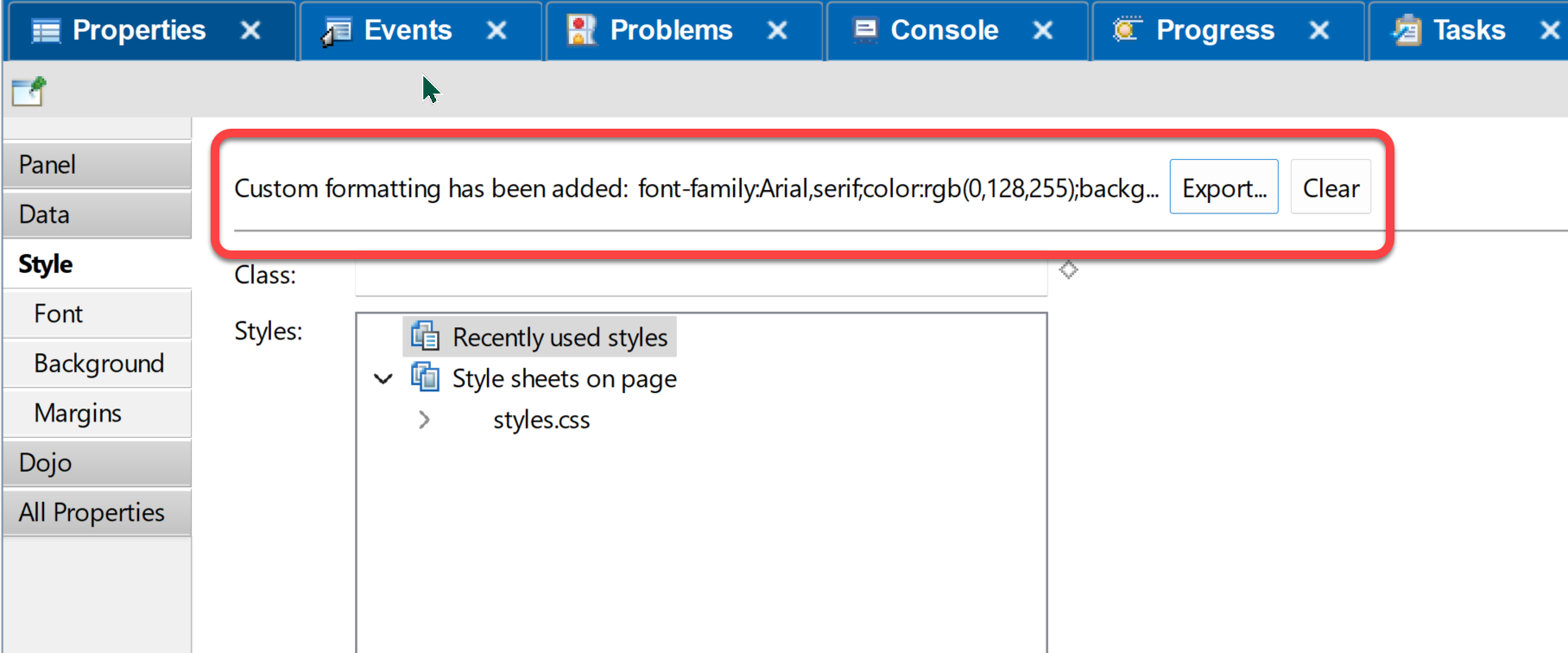 Export styles