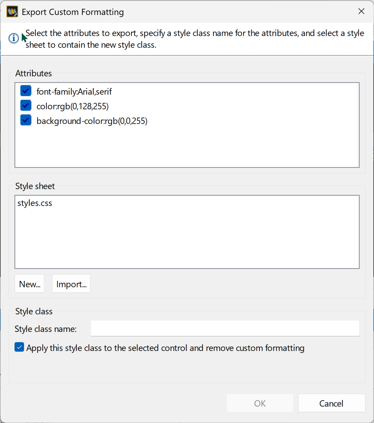 Export dialog